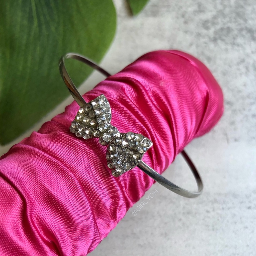 Silver Gem Jewel Bow Bangle Bracelet